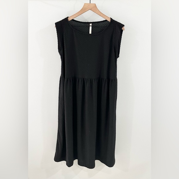 Uncle Frank Short Sleeve Swiss Dot Midi Dress Black Size Small - Picture 1 of 5